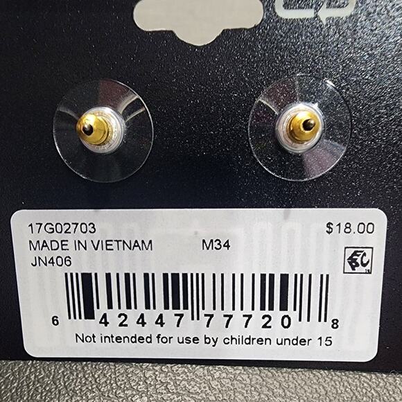 NEW Napier Gold Tone Autumn Spiced Green Leaf Jeweled Stud Earrings, Nickel Free - Picture 3 of 4